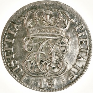 Аверс монеты Норвегия, 1 марка, 1686, Более богато украшенная двойная монограмма