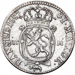 Реверс монеты Норвегия, 1 марка, 1687