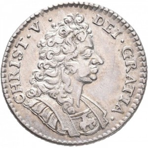 Аверс монеты Норвегия, 1 марка, 1699, Портрет Кристиана V на аверсе