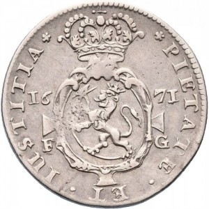 Реверс монеты Норвегия, ¼ спесие далера, 1671-1675