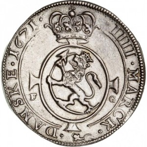 Реверс монеты Норвегия, 4 марки, 1670-1680