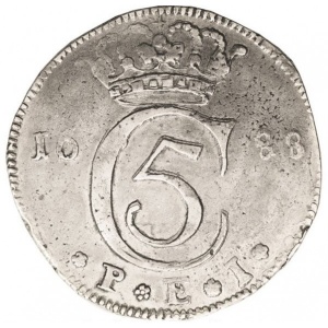 Аверс монеты Норвегия, 4 марки, 1681-1695, Номинал: "4 M D"