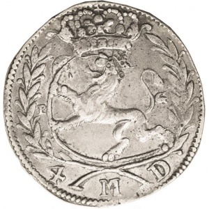 Реверс монеты Норвегия, 4 марки, 1681-1695, Номинал: "4 M D"