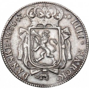 Реверс монеты Норвегия, 4 марки, 1686, Зеркальная монограмма "C5"