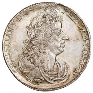 Аверс монеты Норвегия, 1 спесие далер, 1694-1696, Драпированный бюст с орденом слона