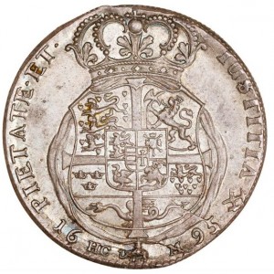 Реверс монеты Норвегия, 1 спесие далер, 1694-1696, Драпированный бюст с орденом слона