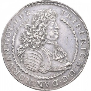 Аверс монеты Норвегия, 2 спесие далера, 1665-1667, Лев в овальном щите