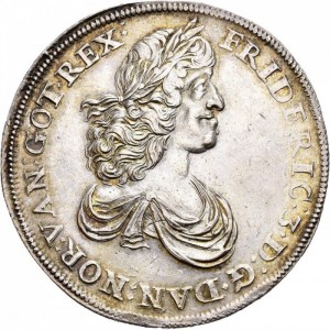 Аверс монеты Норвегия, 2 спесие далера, 1667-1669, Лев в овальном щите
