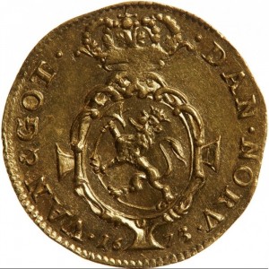Реверс монеты Норвегия, 1 дукат, 1673