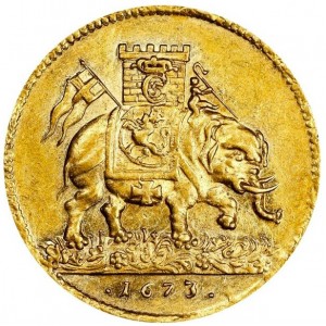Реверс монеты Норвегия, 2 дуката, 1673, Полная дата под бюстом на аверсе