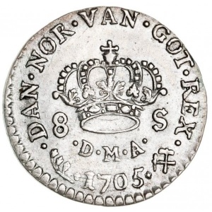 Реверс монеты Норвегия, 8 скиллингов, 1702-1715