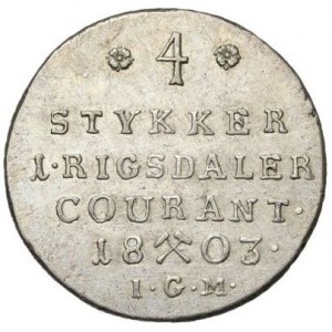 Реверс монеты Норвегия, ⅕ спесие далера, 1796-1803