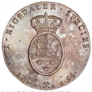 Реверс монеты Норвегия, 1 спесие далер, 1791-1795