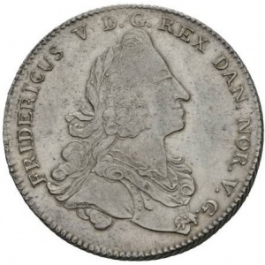 Аверс монеты Норвегия, 1 спесие далер, 1749, Визит Фредерика V в Норвегию