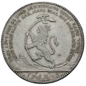 Реверс монеты Норвегия, 1 спесие далер, 1749, Визит Фредерика V в Норвегию