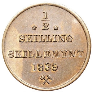 Реверс монеты Норвегия, ½ скиллинга, 1837-1841
