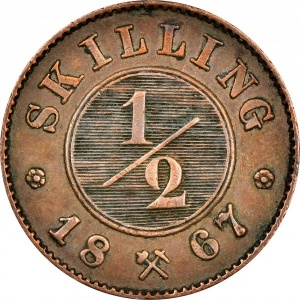 Реверс монеты Норвегия, ½ скиллинга, 1867