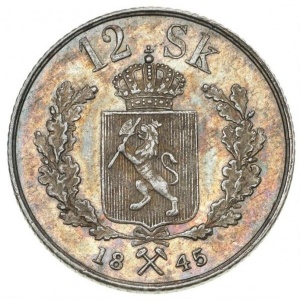 Реверс монеты Норвегия, 12 скиллингов, 1845-1856