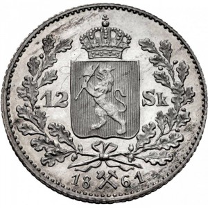 Реверс монеты Норвегия, 12 скиллингов, 1861-1862