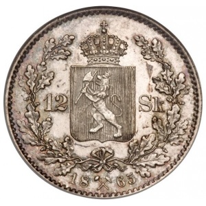 Реверс монеты Норвегия, 12 скиллингов, 1865