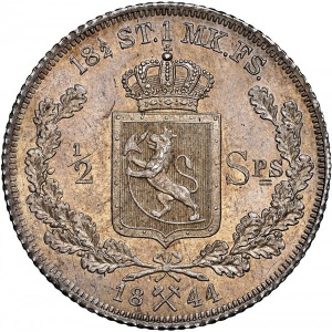 Реверс монеты Норвегия, ½ спесие далера, 1844