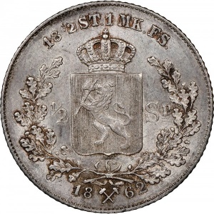 Реверс монеты Норвегия, ½ спесие далера, 1862