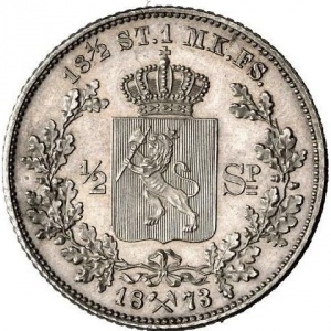 Реверс монеты Норвегия, ½ спесие далера, 1873