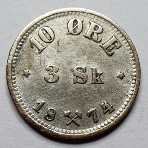 Реверс монеты Норвегия, 10 эре, 1874-1875