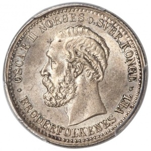 Аверс монеты Норвегия, 50 эре, 1874-1875