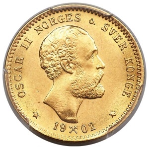 Аверс монеты Норвегия, 10 крон, 1877-1902