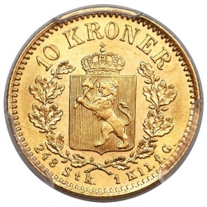 Реверс монеты Норвегия, 10 крон, 1877-1902