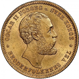 Аверс монеты Норвегия, 20 крон, 1874-1875