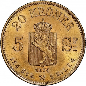 Реверс монеты Норвегия, 20 крон, 1874-1875