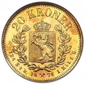 Реверс монеты Норвегия, 20 крон, 1876-1902