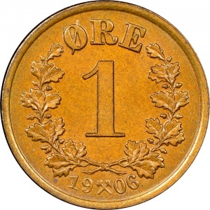 Реверс монеты Норвегия, 1 эре, 1906-1907