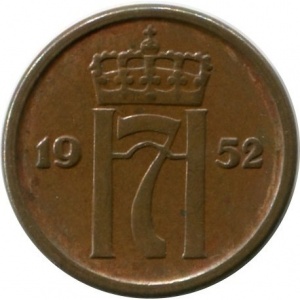 Аверс монеты Норвегия, 1 эре, 1952-1957