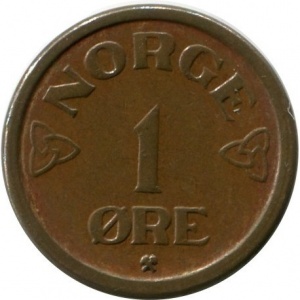 Реверс монеты Норвегия, 1 эре, 1952-1957