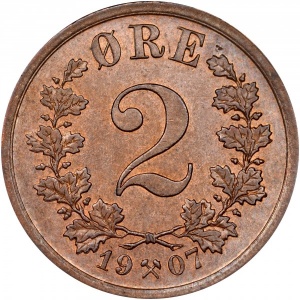 Реверс монеты Норвегия, 2 эре, 1906-1907