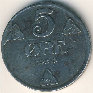 Реверс монеты Норвегия, 5 эре, 1917-1920
