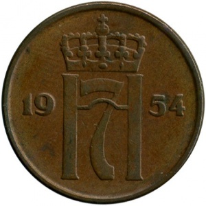 Аверс монеты Норвегия, 5 эре, 1952-1957