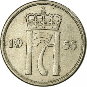 Аверс монеты Норвегия, 10 эре, 1951-1957
