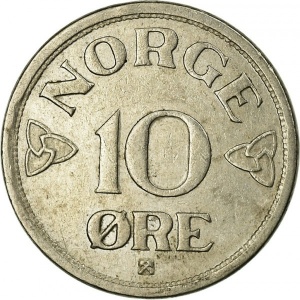 Реверс монеты Норвегия, 10 эре, 1951-1957