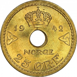 Реверс монеты Норвегия, 25 эре, 1942