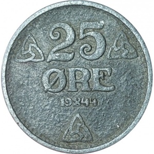 Реверс монеты Норвегия, 25 эре, 1943-1945