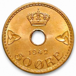 Реверс монеты Норвегия, 50 эре, 1942