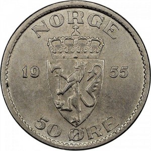 Реверс монеты Норвегия, 50 эре, 1953-1957