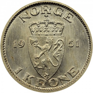 Реверс монеты Норвегия, 1 крона, 1951-1957
