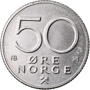 Реверс монеты Норвегия, 50 эре, 1974-1996