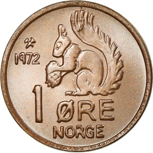 Реверс монеты Норвегия, 1 эре, 1958-1972