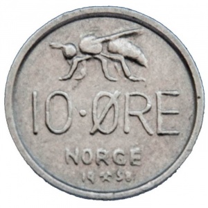 Реверс монеты Норвегия, 10 эре, 1958